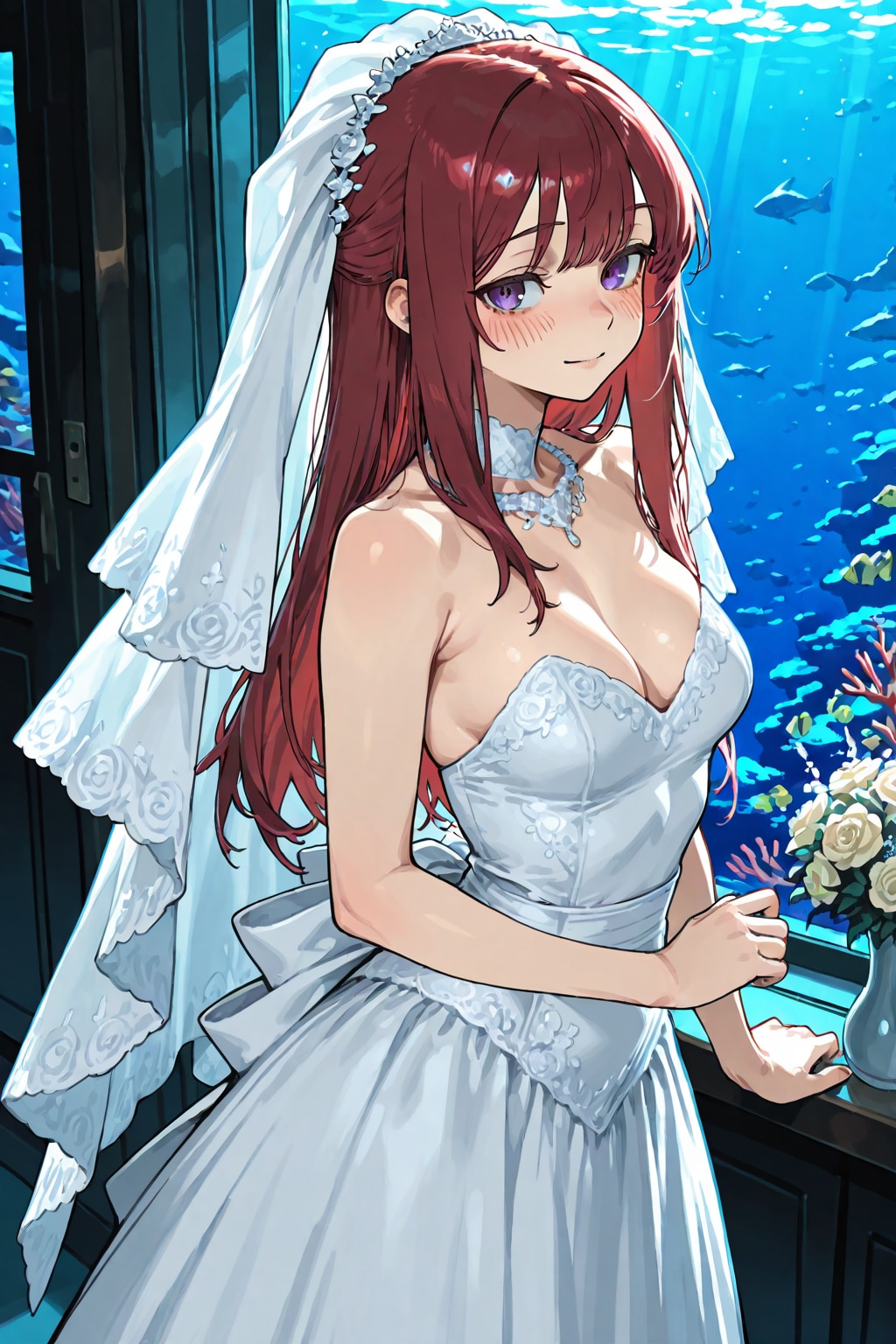 長身美脚赤髪紫目美少女のヴェディングドレス姿💒（ＤＡＩＳＹ様版）