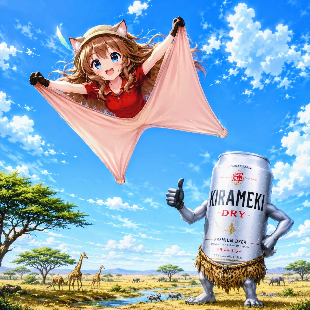 ターちゃんのムササビ飛びをする小さな女の子