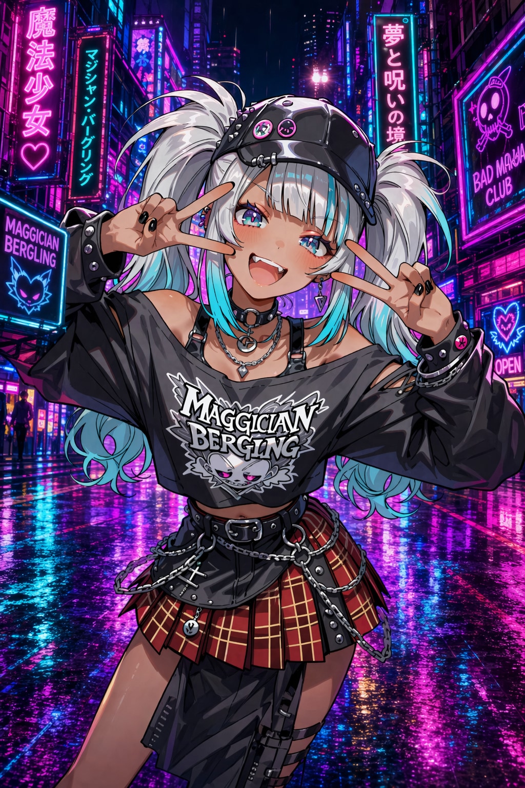 ネオン街でギャルピース | の人気AIイラスト・グラビア