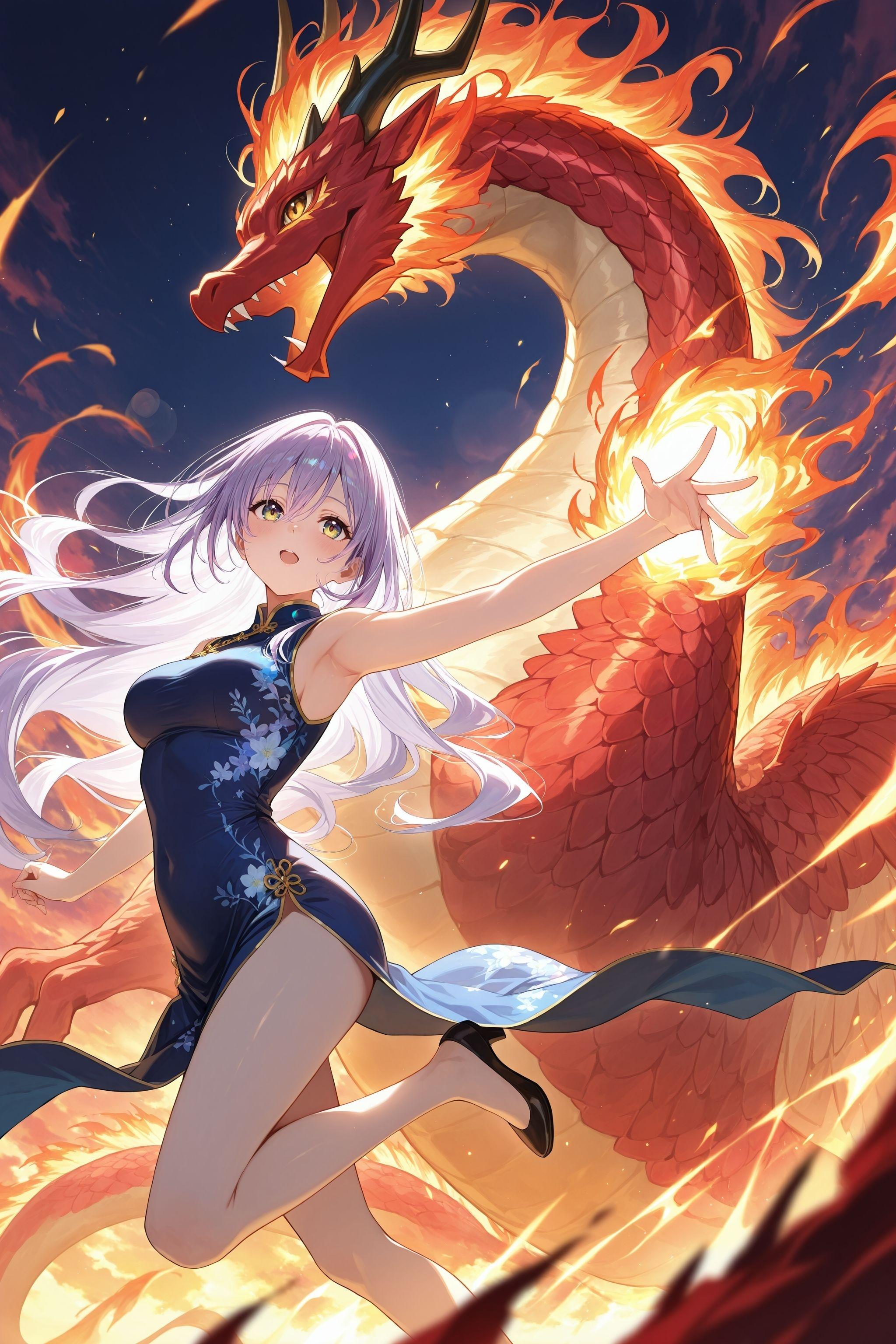 ドラゴン使いの少女（美龍と火竜サラマンダー）