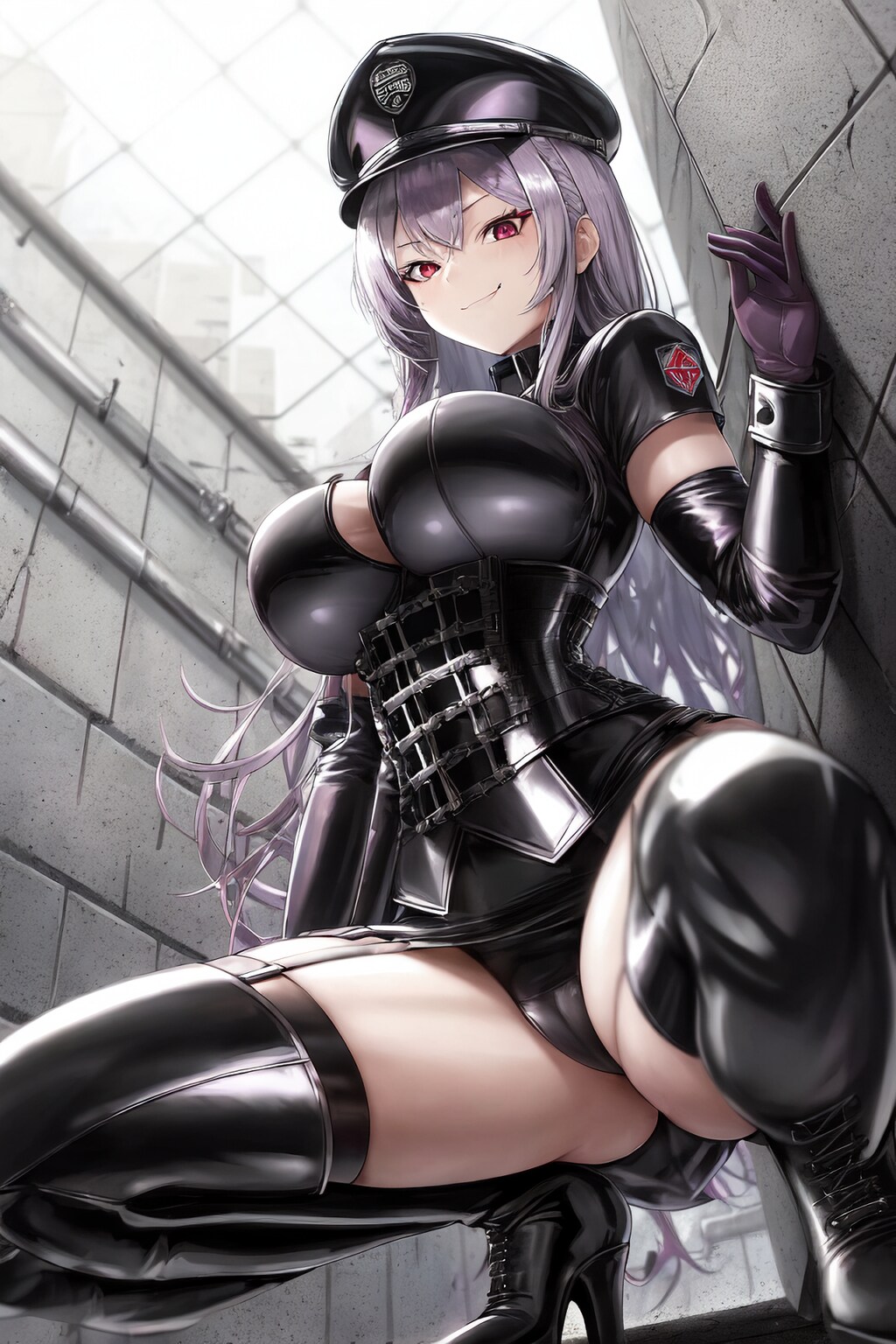 銀髪ロングボンデージ女将校様開脚ローアングル HolaraAI