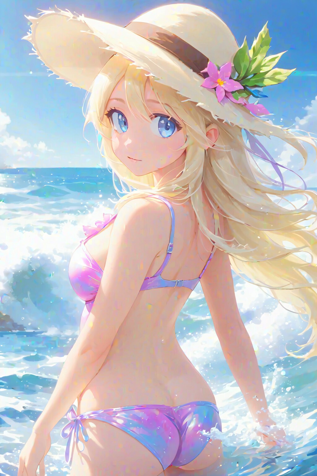 夏の海と麦わら帽子XL