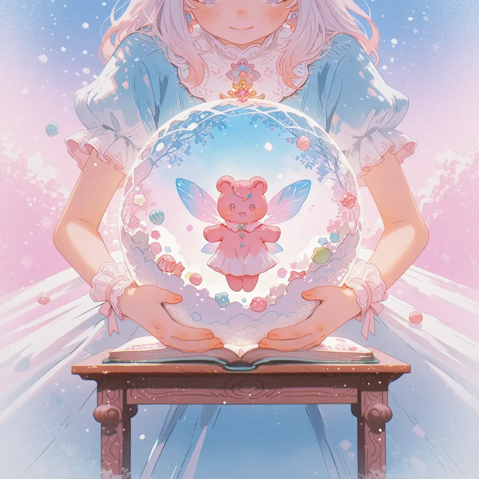 クマ妖精とお菓子のスノードーム | の人気AIイラスト・グラビア