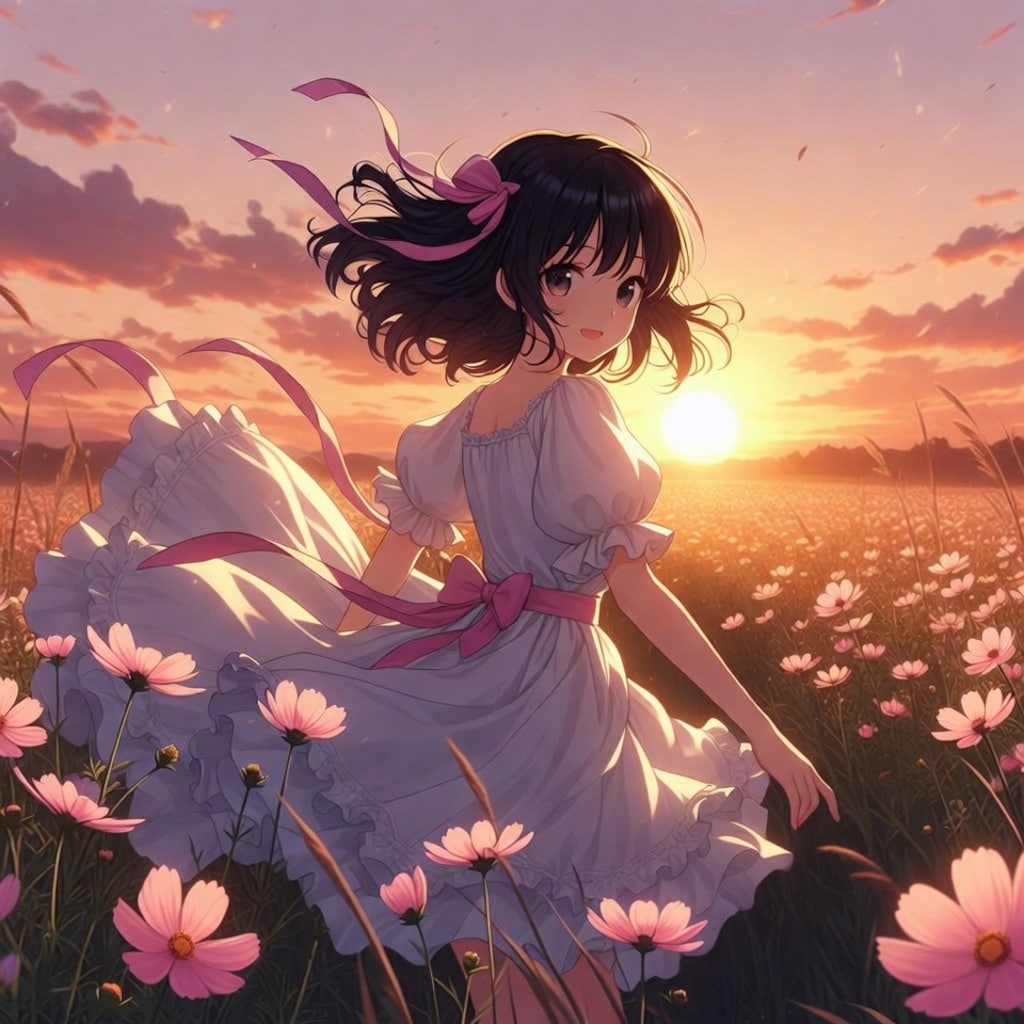 コスモス畑の少女