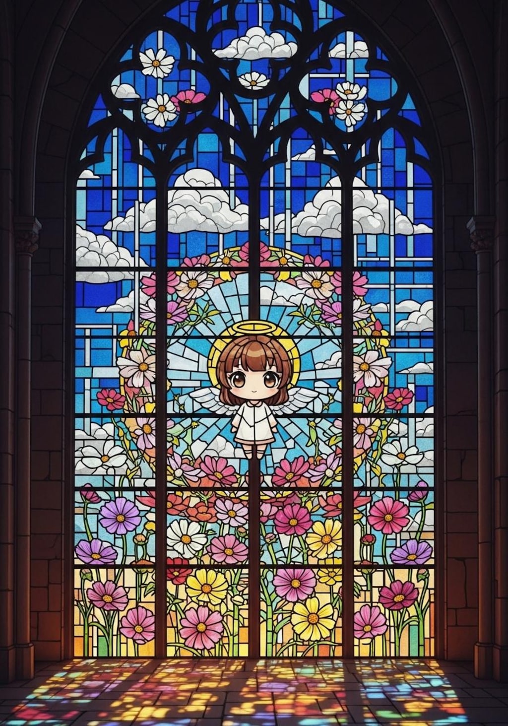 ステンドグラス・秋桜と天使ちゃん