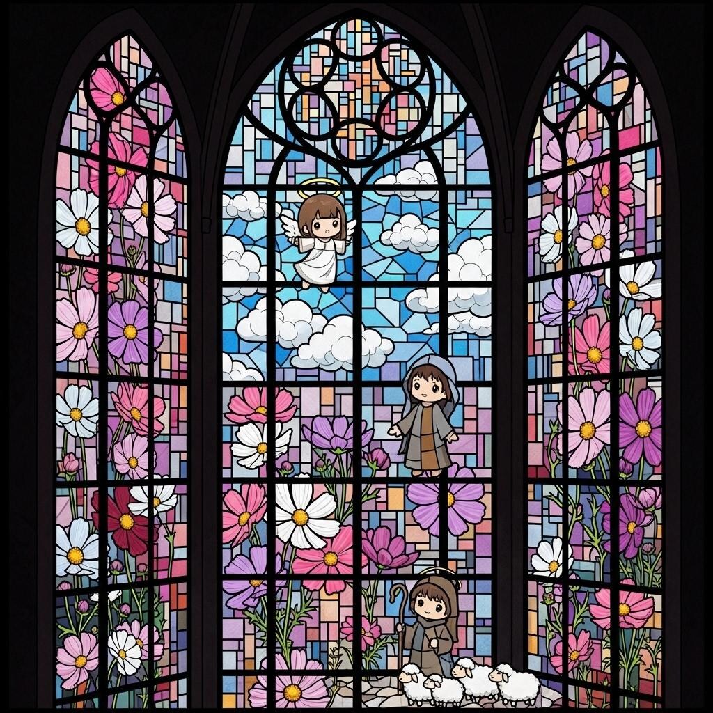 ステンドグラス・秋桜と天使ちゃん