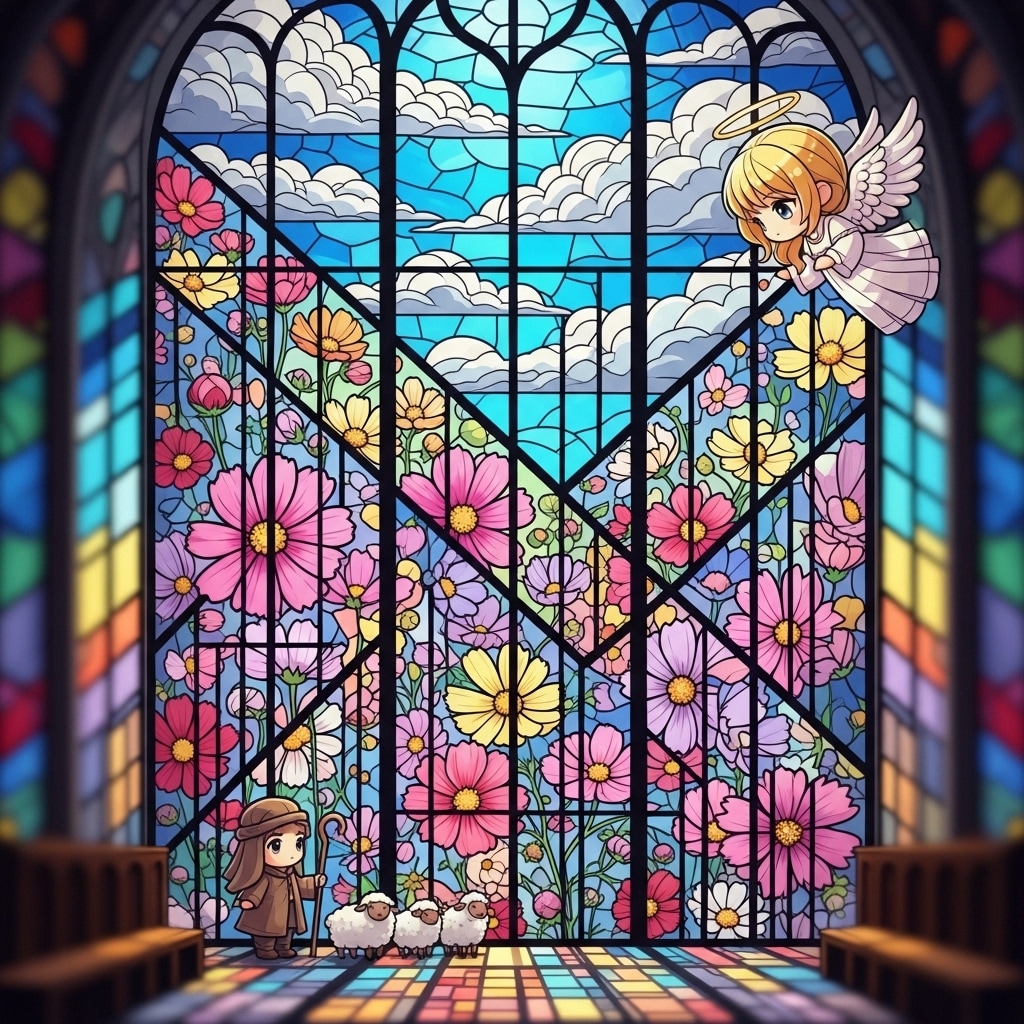 ステンドグラス・秋桜と天使ちゃん