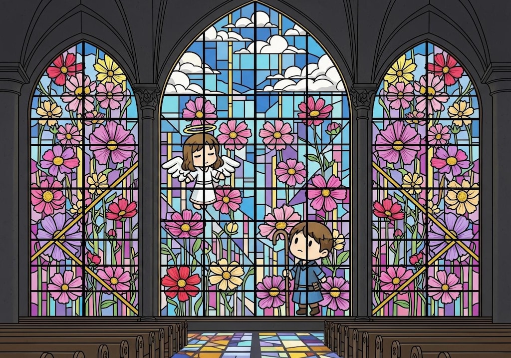 ステンドグラス・秋桜と天使ちゃん