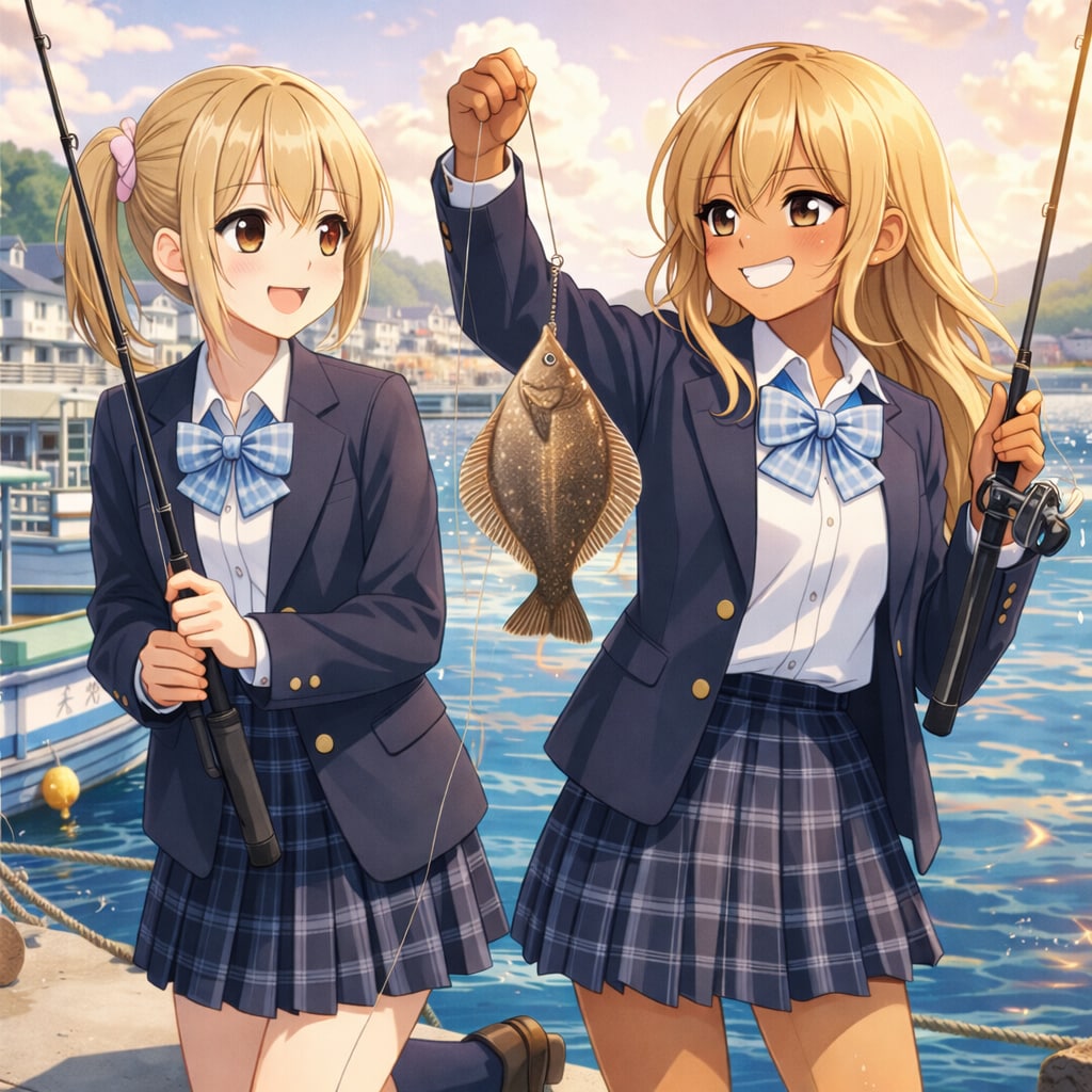 漁村で釣りを楽しむ❗ＪＫていいよね👍👍 | の人気AIイラスト・グラビア