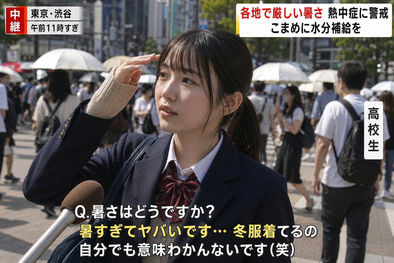 熱中症についてインタビューを受ける女の子