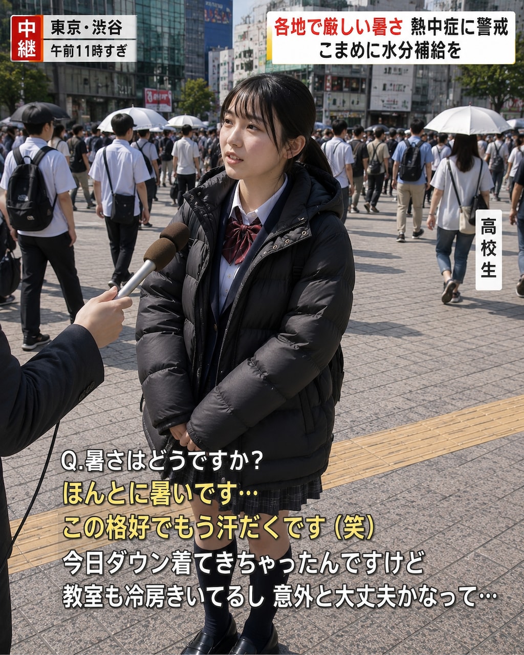 熱中症についてインタビューを受ける女の子