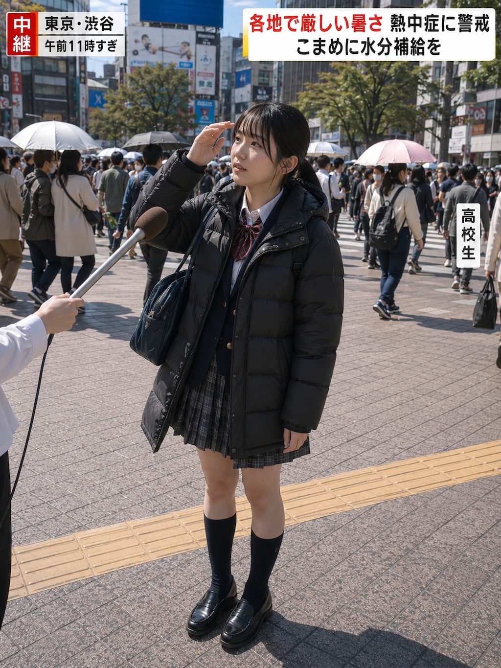 熱中症についてインタビューを受ける女の子
