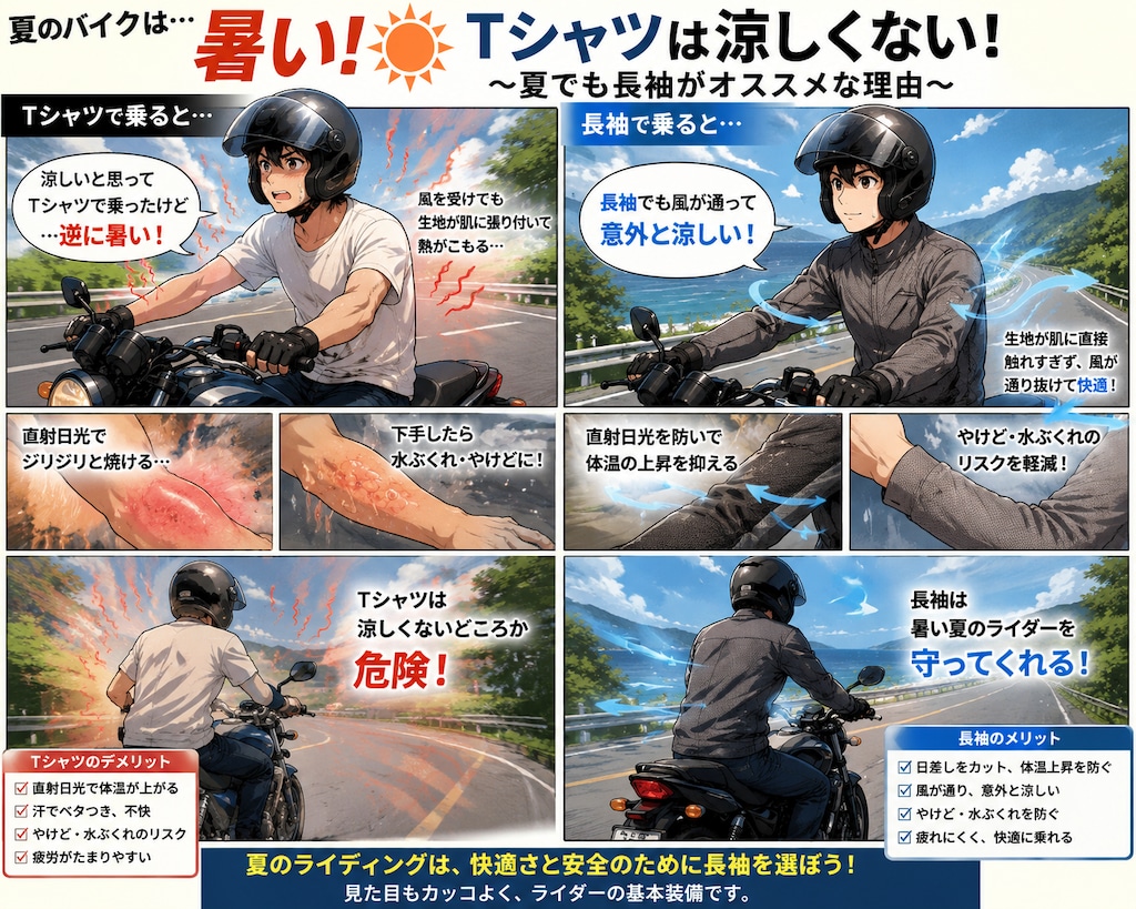 夏に、バイク乗るならば 服装は｡