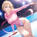 桜の下でパーカー長袖ハイレグレオタード姿の金髪ショート新体操美少女 2枚目