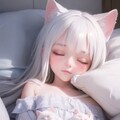 白猫、睡眠、ベッド 5枚目