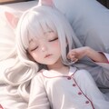白猫、睡眠、ベッド 2枚目