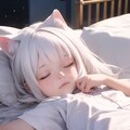 白猫、睡眠、ベッド 3枚目