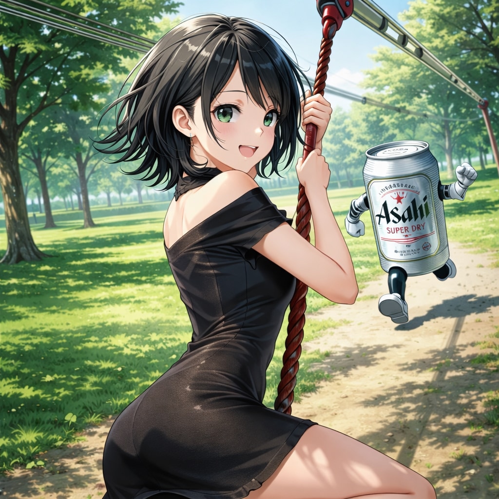 ターザンロープで遊ぶ藍音ちゃん