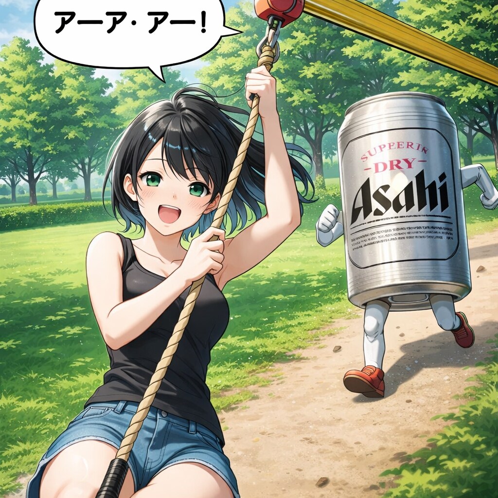 ターザンロープで遊ぶ藍音ちゃん