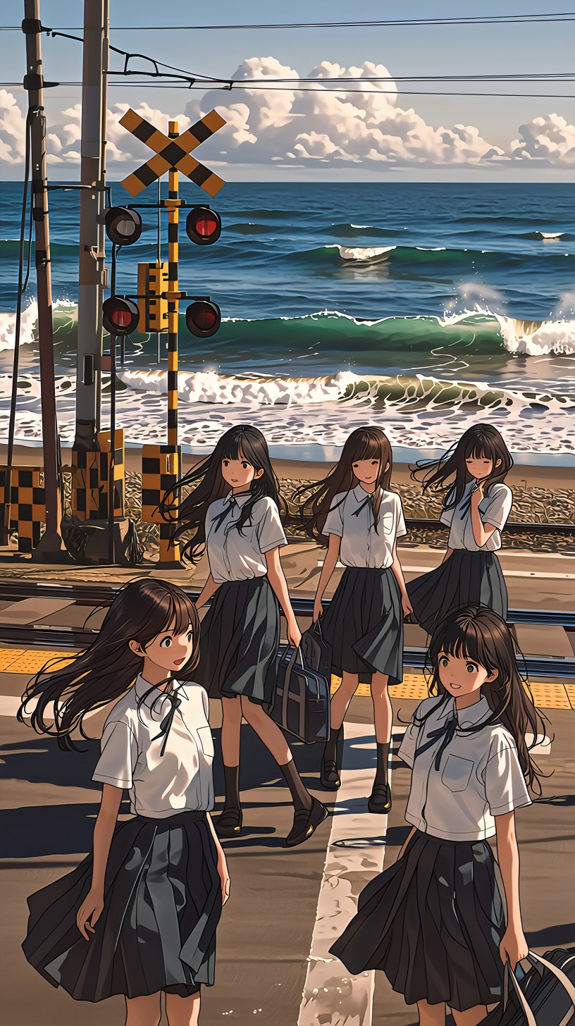 海風と波しぶきに包まれた放課後 | の人気AIイラスト・グラビア