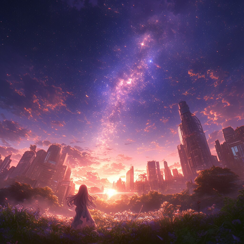 星空と女の子 Starry sky and girls