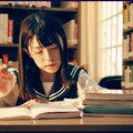 寝ながら勉強中の女子高生 3枚目