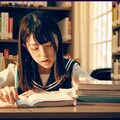 寝ながら勉強中の女子高生 4枚目