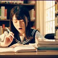 寝ながら勉強中の女子高生 6枚目