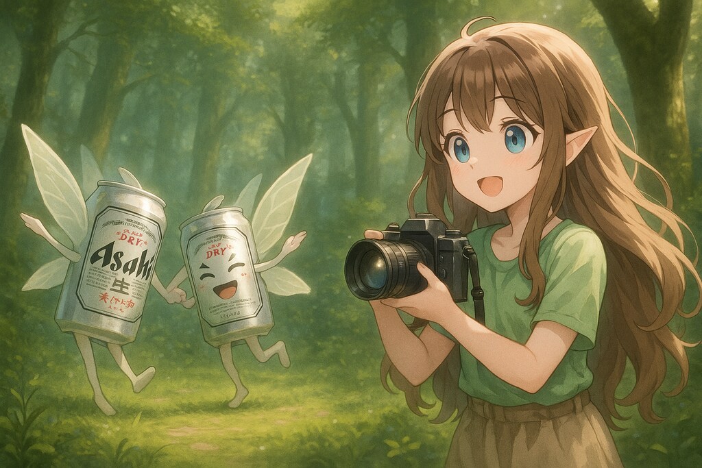 ビール缶妖精の舞とそれを撮る小さな女の子