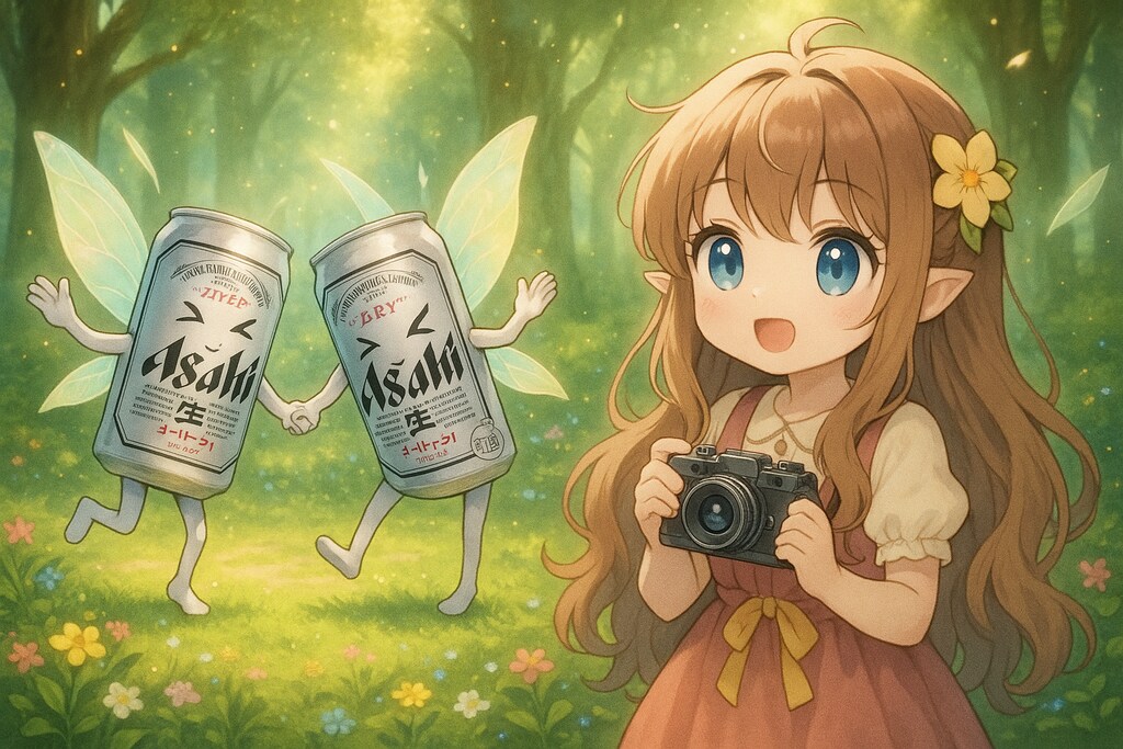 ビール缶妖精の舞とそれを撮る小さな女の子