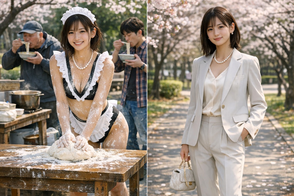 うどんをこねる女子