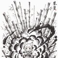 10単語にて水墨画内で爆発する魔法少女ときのこたけのこ 5枚目