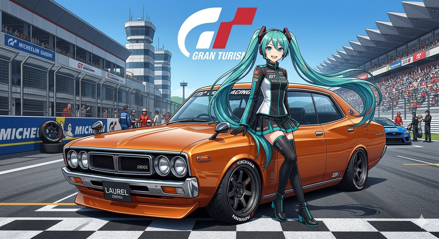 初音ミクとローレルセダン