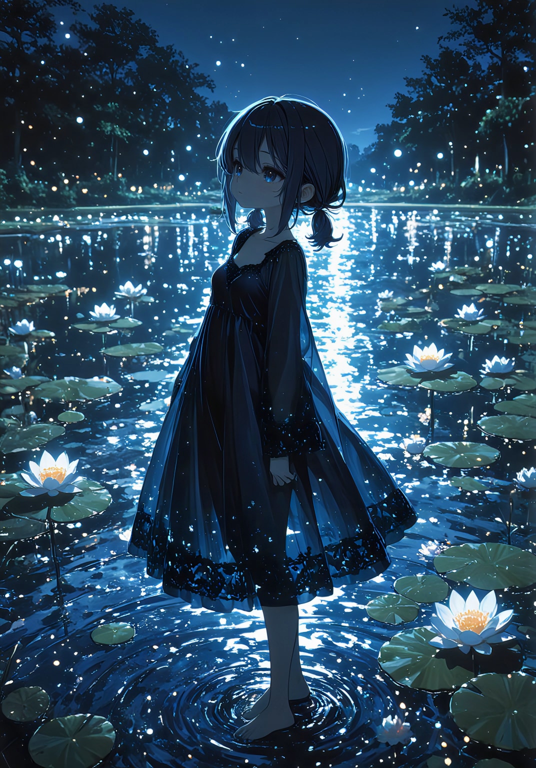 蒼い夜、白い睡蓮
