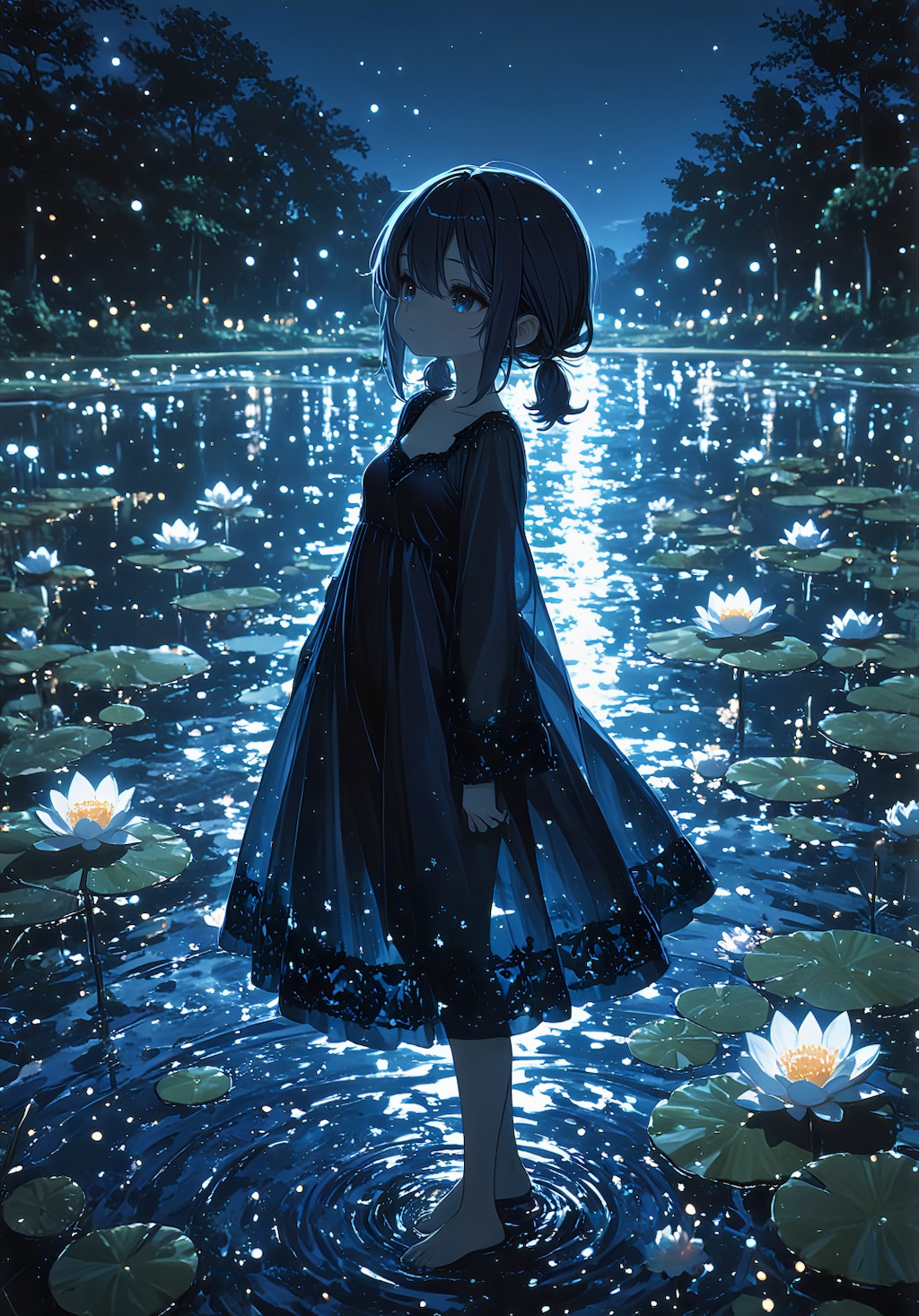 蒼い夜、白い睡蓮