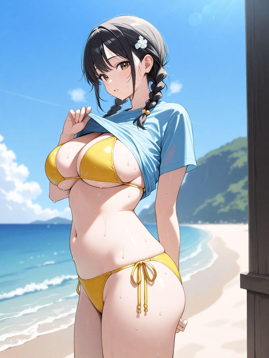 黄色ビキニ水着少女2