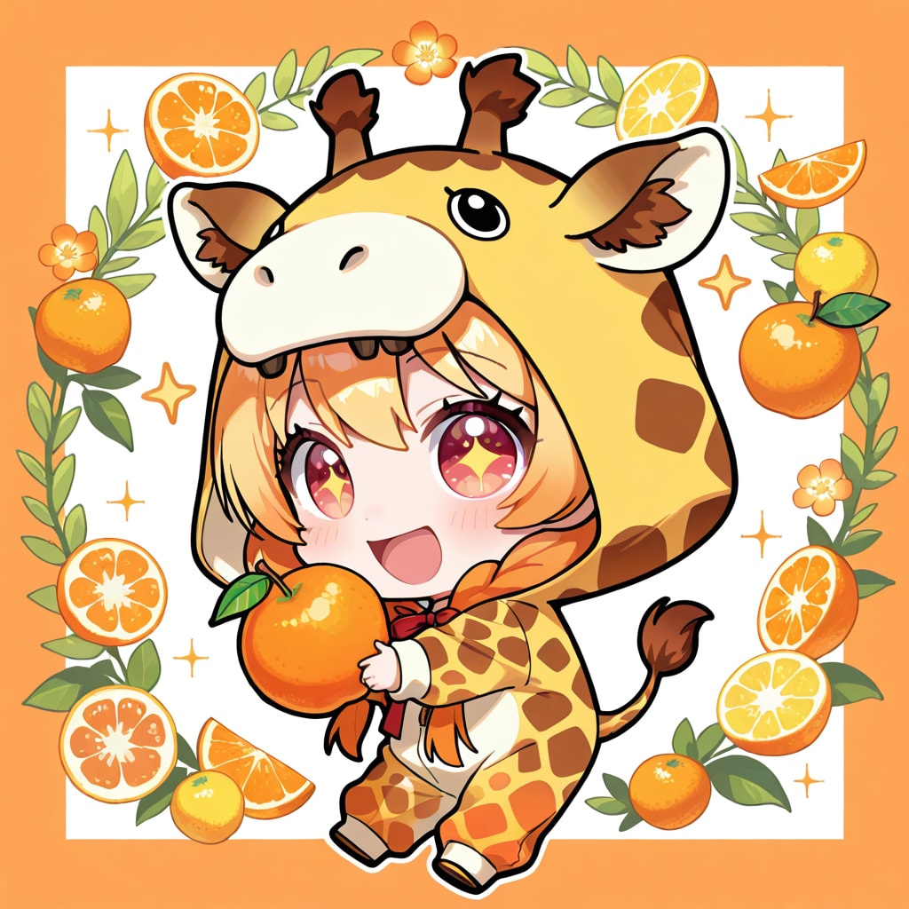 オレンジデーをお祝いするキリン着ぐるみちび子ちゃん