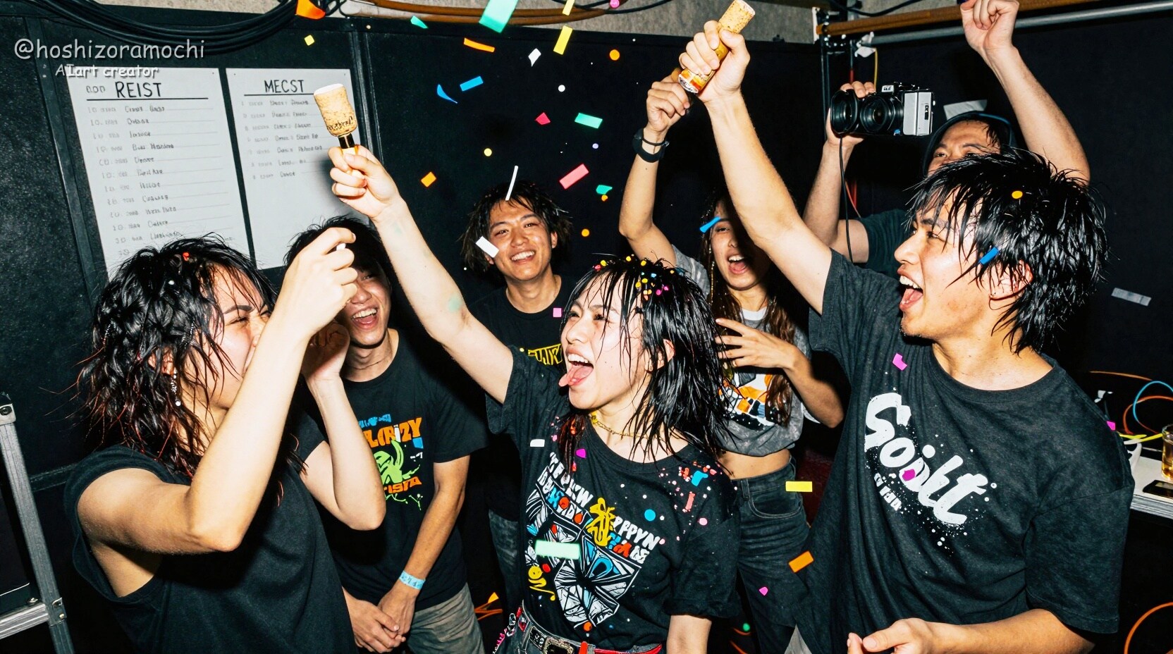 🎈カラフルな紙吹雪が舞う ロックバンドの打ち上げ | の人気AIイラスト・グラビア