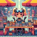 （ドット絵風）怪しいサイバーパンクなパーツ市場の露店♪ 7枚目
