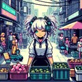 （ドット絵風）怪しいサイバーパンクなパーツ市場の露店♪ 6枚目