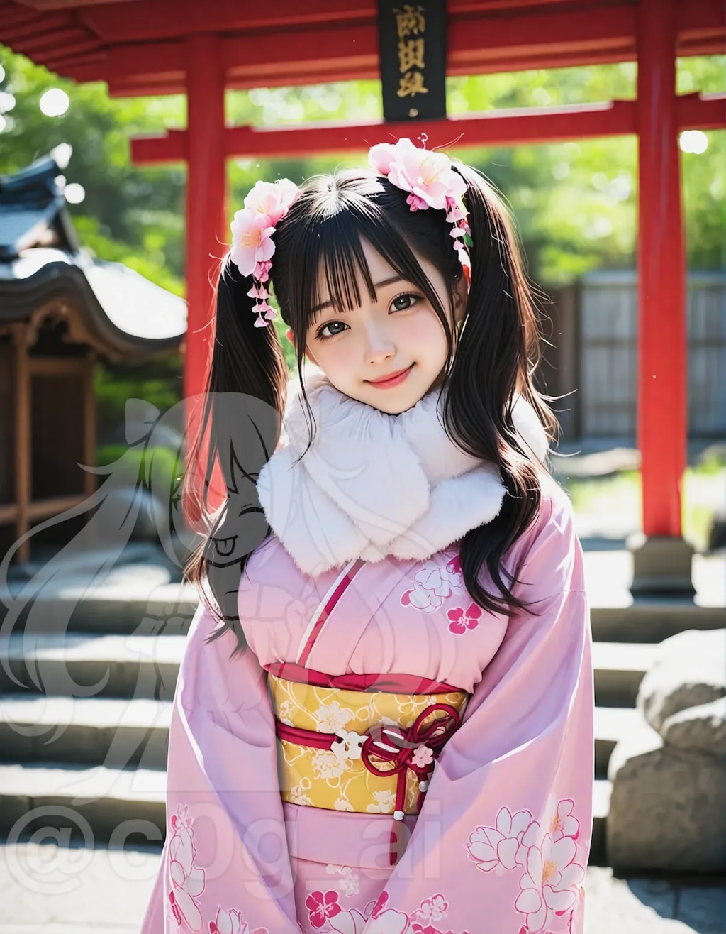 初詣に来ている愛子、眞由香、夏姫と美玲先輩