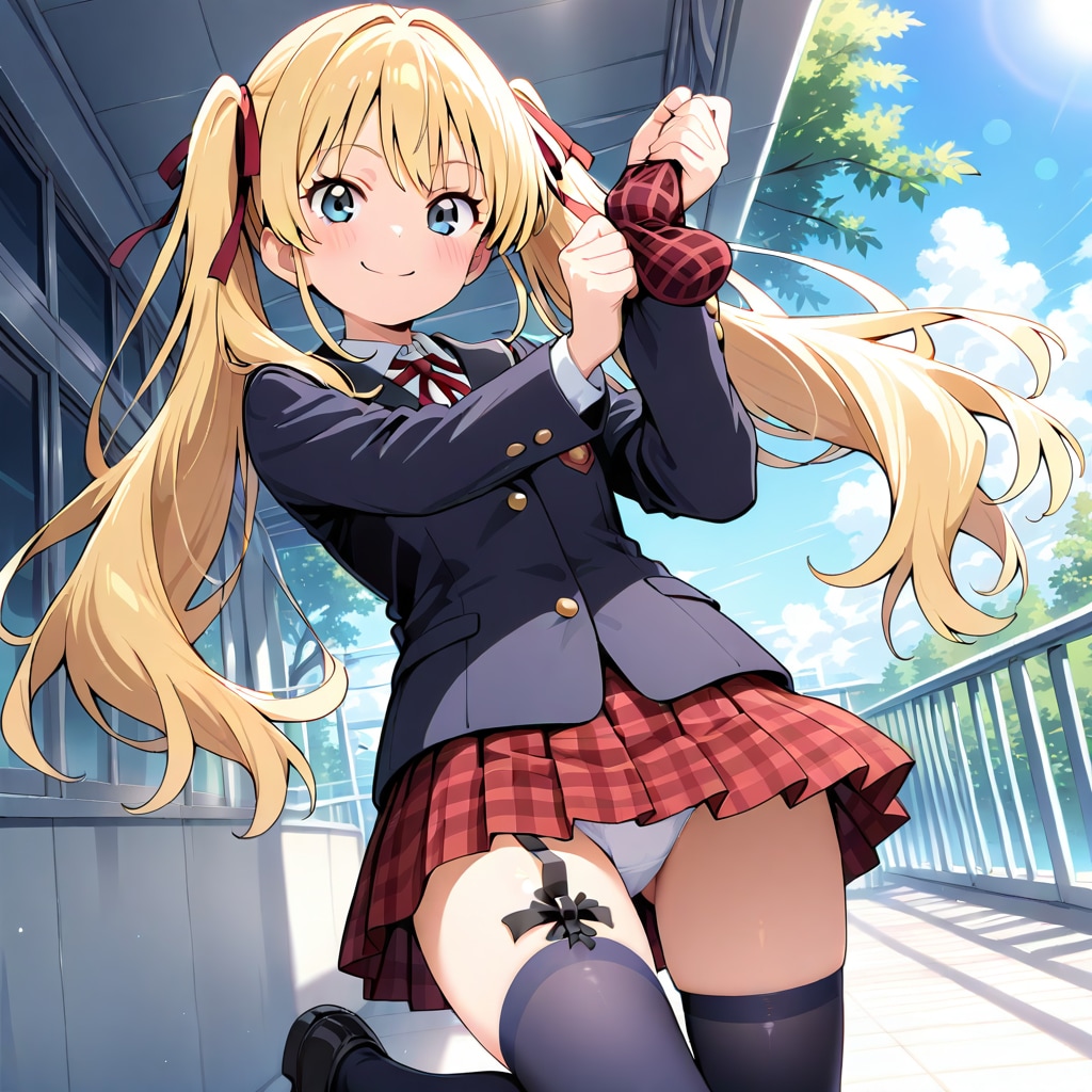 ふ、ふん…風でスカートがめくれちゃってるだけなんだから！