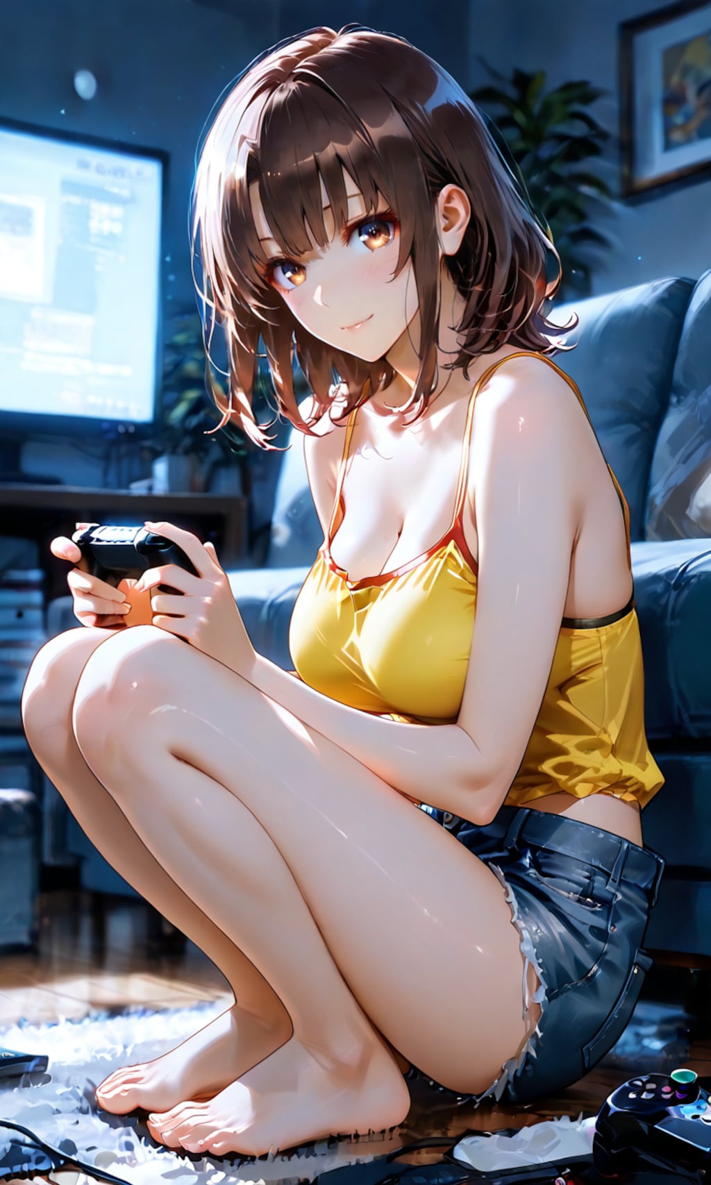加藤恵、深夜のゲームで無防備にくつろぐ地味かわ彼女