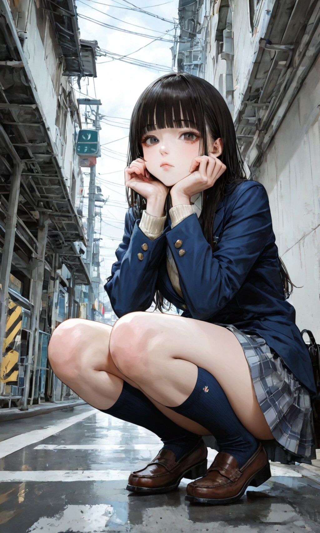 しゃがんでる女子高生