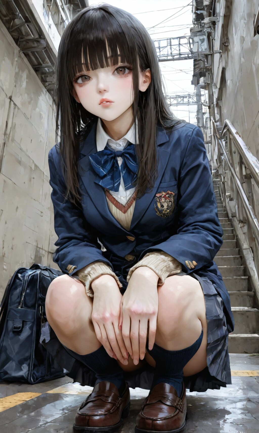 しゃがんでる女子高生