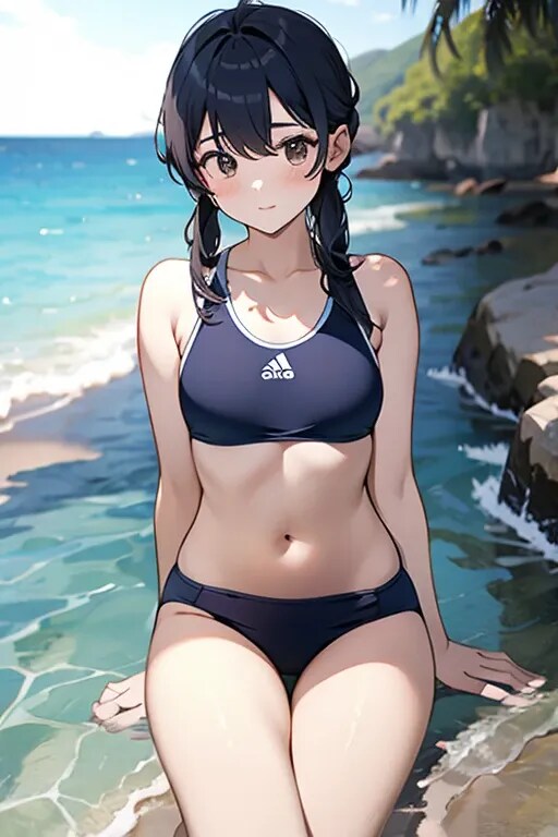 水着を着た黒髪の女の子