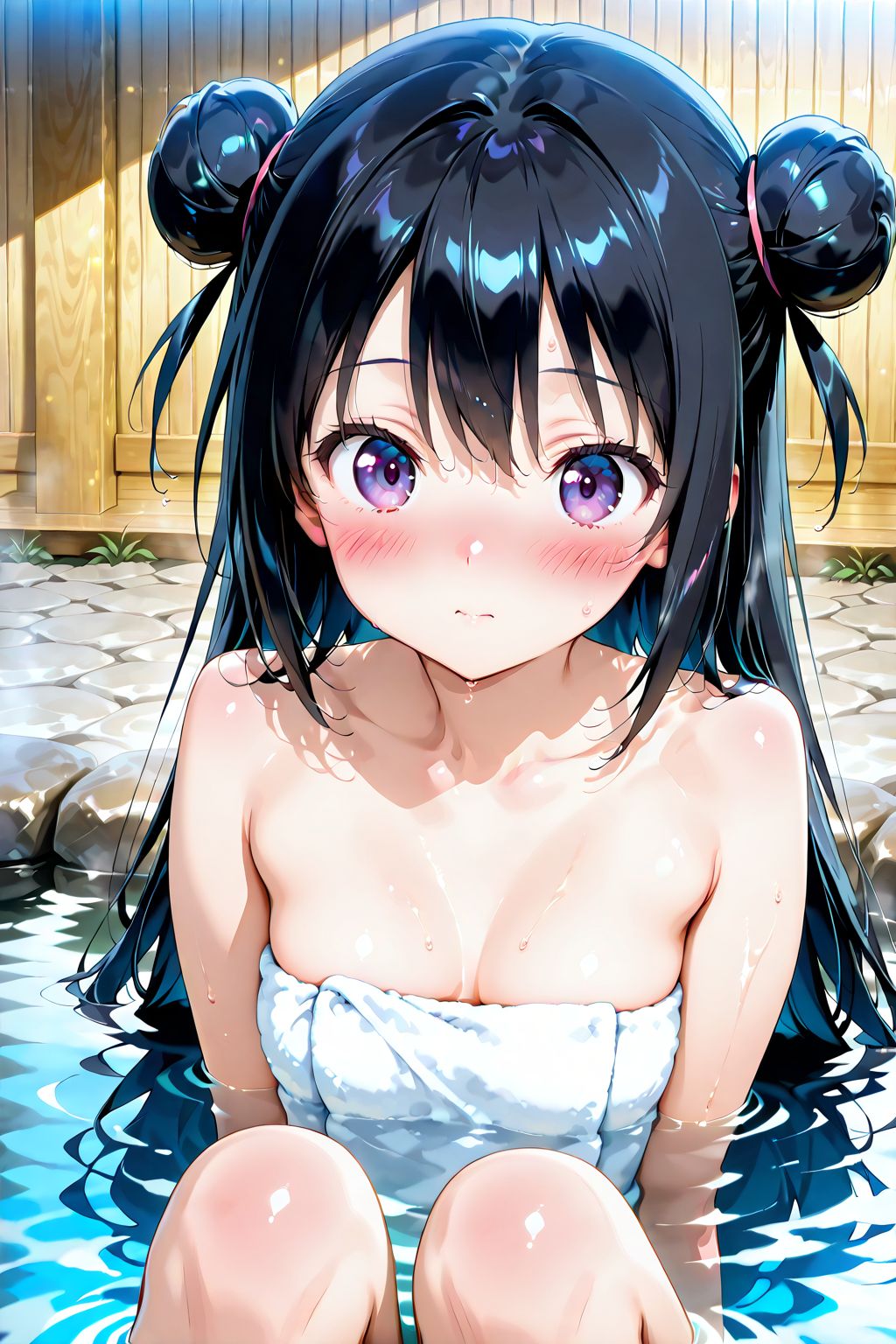 温泉につかる少女