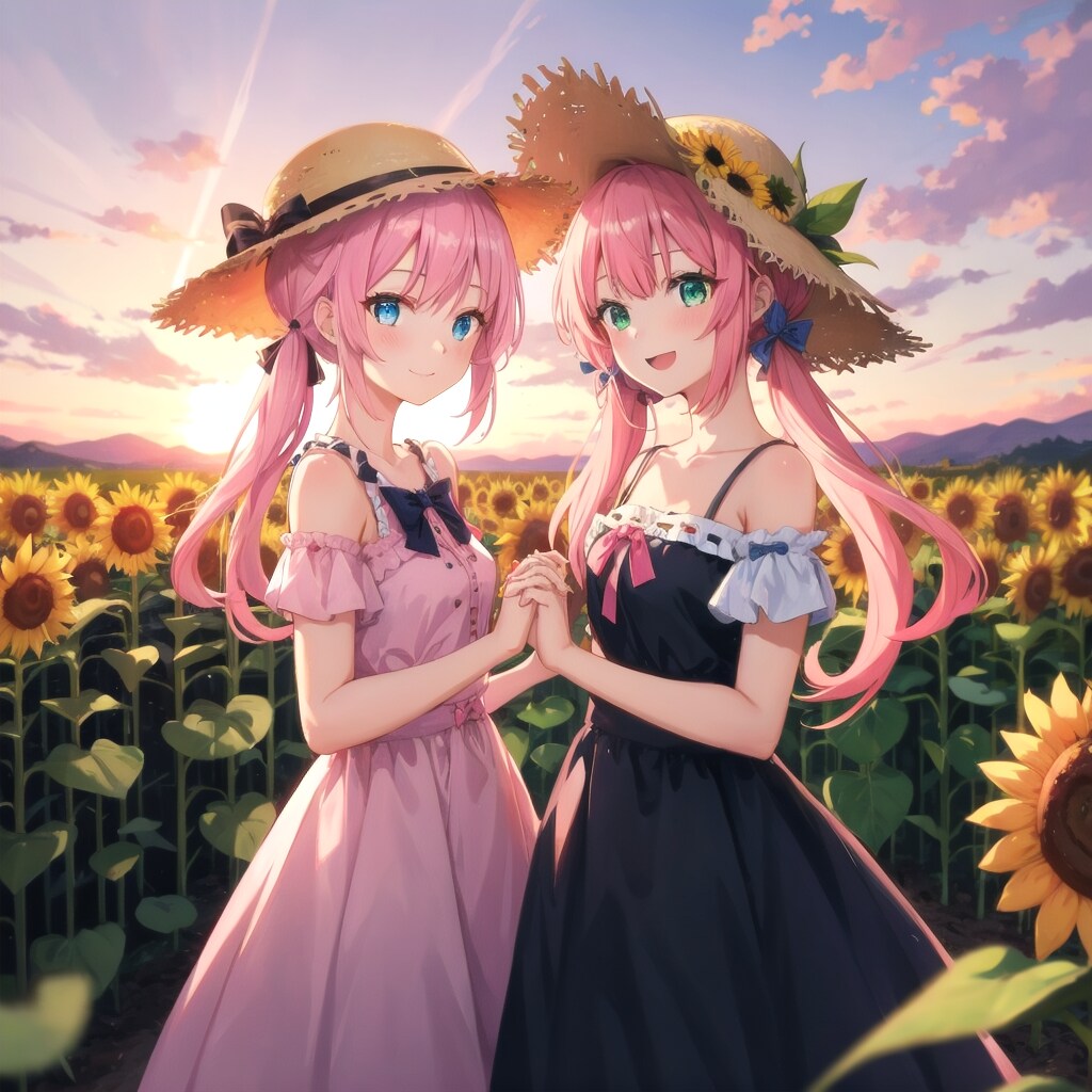 夕日のひまわり畑② | の人気AIイラスト・グラビア