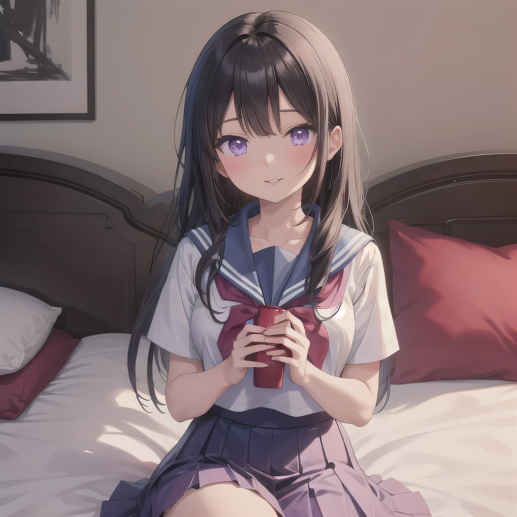 黒髪ロングで寝室の少女１３