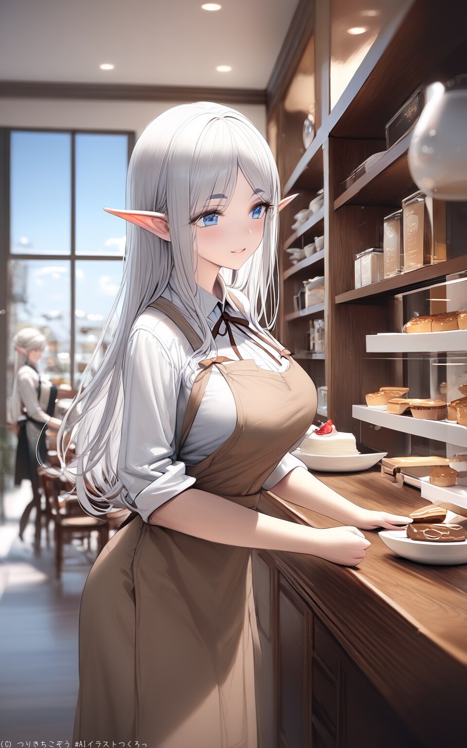 カフェの看板娘、エルフのヴァネッサ